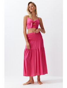 Trendyol Collection Fuchsiová tkaná súprava sukne s viazanou blúzkou