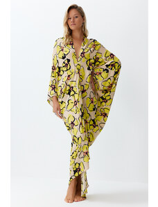 Trendyol Collection Široké tkané plážové šaty s kvetinovou potlačou