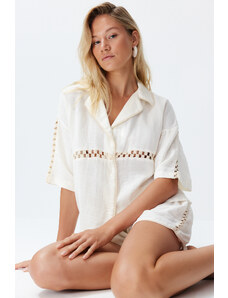 Trendyol Bridal Ecru Woven Muslin 100% Cotton Shirt Shorts Set