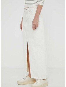 Rifľová sukňa Levi's biela farba, maxi, rovný strih
