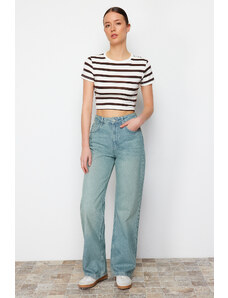 Trendyol Blue Pale Effect vintage džínsy so širokými nohavicami s vysokým pásom