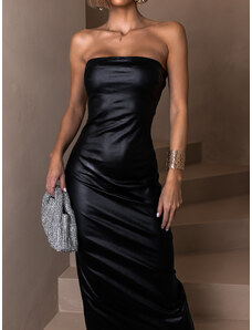 ErikaFashion Čierne lesklé šaty HEDINA s rázporkom