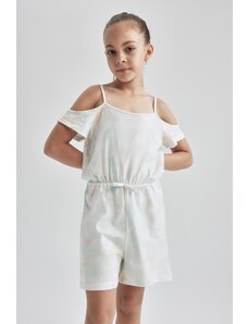 DeFacto Dievčenský letný krátky overal s batikovaným vzorom Regular Fit z česanej bavlny
