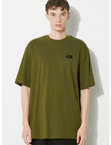 Bavlnené tričko The North Face M S/S Essential Oversize Tee pánske, zelená farba, s nášivkou, NF0A87NRPIB1