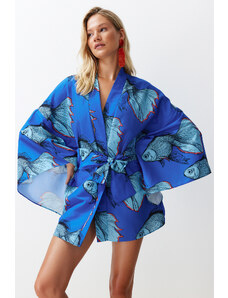 Trendyol Collection Podvodné vzorované mini tkané kimono a kaftan