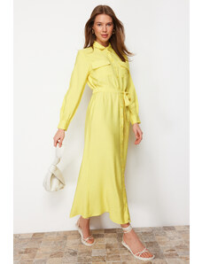 Trendyol Modest Žlté tkané šaty s elastickým pásom v páse s vreckami