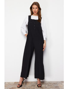 Trendyol Black Thick Straps, Button Detailed, Wide Leg, Woven Overalls