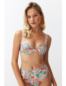Trendyol Collection Balkónový Push Up Bikini top s kvetinovým vzorom