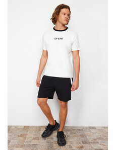 Trendyol Collection Ecru-Black Regular/Normal Strih Fluffy Text Print T-Shirt-Shorts Tepláková súprava