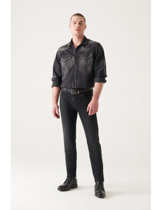 Avva Pánske čierne starožitné prané lycra Slim Fit džínsové nohavice Slim Fit A22y3501
