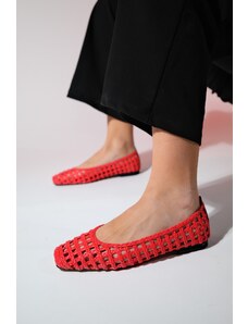 LuviShoes Červené pletené vzorované dámske balerínky