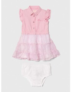 Šaty pre bábätká Guess ružová farba, mini, áčkový strih