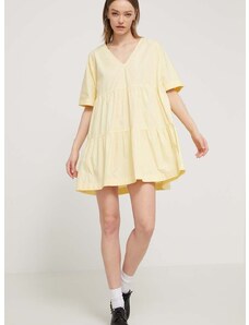 Bavlnené šaty Tommy Jeans žltá farba,mini,áčkový strih,DW0DW17948