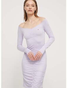 Šaty Tommy Jeans fialová farba,mini,priliehavá,DW0DW17939