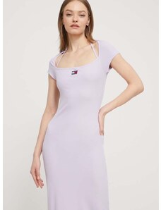 Šaty Tommy Jeans fialová farba,midi,priliehavá,DW0DW17943