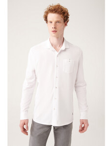 Avva Pánska biela 100% bavlna klasická pletená košeľa s golierovým vreckom Regular Fit A31y2017