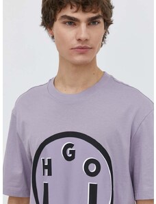 Bavlnené tričko Hugo Blue pánsky, fialová farba, s potlačou, 50513189
