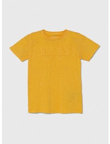 Detské bavlnené tričko Guess žltá farba, s nášivkou