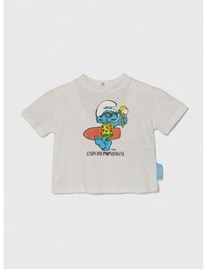 Detské bavlnené tričko Emporio Armani x The Smurfs biela farba, s potlačou