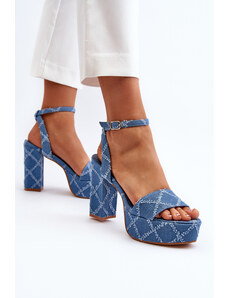 Basic Dámske štýlové modré sandále na vysokom podpätku