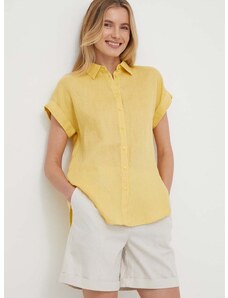 Ľanová košeľa Lauren Ralph Lauren žltá farba,voľný strih,s klasickým golierom,200699152