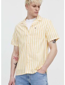 Košeľa s prímesou ľanu Tommy Jeans žltá farba,regular,DM0DM18961