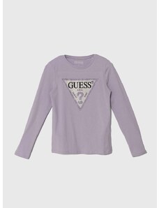 Detské tričko s dlhým rukávom Guess ružová farba