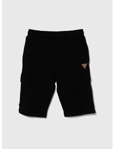 Detské krátke nohavice Guess čierna farba, nastaviteľný pás