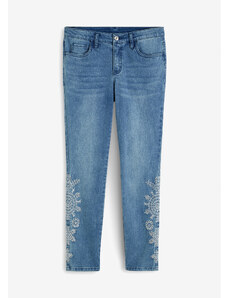bonprix Skinny džínsy s dierkovanou výšivkou, farba modrá