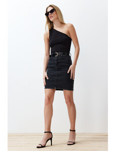Trendyol Collection Čierna základná mini džínsová sukňa s vysokým pásom