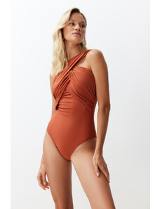 Trendyol Tile Plain Barbell Neck Draped Regular Swimsuit