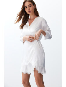 Trendyol Bridal White Satin Lace and Tie Detailed Woven Dressing Gown