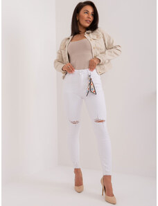 Fashionhunters White fitted jeans with scuffs