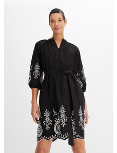 bonprix Šaty s dierkovanou výšivkou z bio bavlny, farba čierna