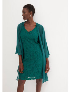 bonprix Šaty s čipkou a šifónovým blejzrom (2-dielna sada), farba zelená