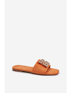 Kesi Women's flat heel slippers with embellishments, orange insole