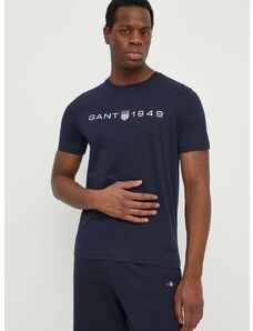 Bavlnené tričko Gant pánsky, tmavomodrá farba, s potlačou