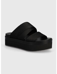 Šľapky Calvin Klein Jeans FLATFORM SANDAL WEBBING IN MR dámske, čierna farba, na platforme, YW0YW01361,