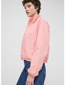 Bunda Tommy Jeans dámska, ružová farba, prechodná, DW0DW18139