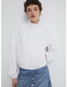 Bunda Tommy Jeans dámska,biela farba,prechodná,DW0DW18139