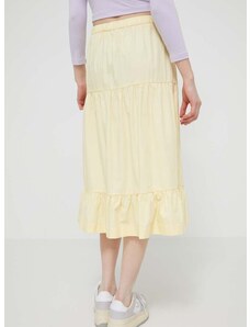 Bavlnená sukňa Tommy Jeans žltá farba,midi,áčkový strih,DW0DW17876