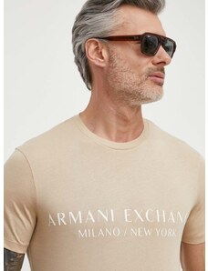 Tričko Armani Exchange pánske, béžová farba, s potlačou, 8NZT72 Z8H4Z NOS