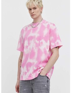 Bavlnené tričko HUGO pánsky, ružová farba, vzorovaný, 50509986
