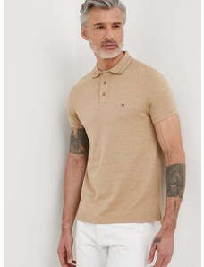 Bavlnené polo tričko Tommy Hilfiger béžová farba,jednofarebný,MW0MW34755