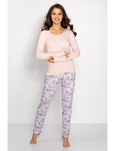 Momenti Per Me Luxusné dámske pyžamo kvetované Margarita, Farba ružová-šedá