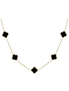 MINET Pozlátený strieborný náhrdelník štvorlístok s onyxom Ag 925/1000 12,90g