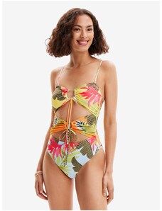 Women's Yellow Patterned One-Piece Swimsuit Desigual Palms - Women