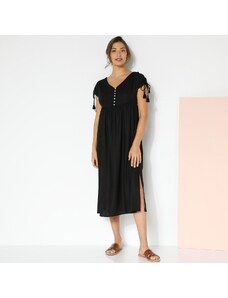 Blancheporte Midi jednofarebné šaty s krátkymi rukávmi čierna 036