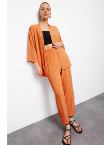 Trendyol Orange Woven Kimono Trousers Two Piece Set