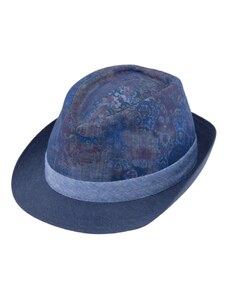 Fiebig - Headwear since 1903 Unisex letný modrý textilný klobúk Trilby od Fiebig - limitovaná kolekcia 100% ľan